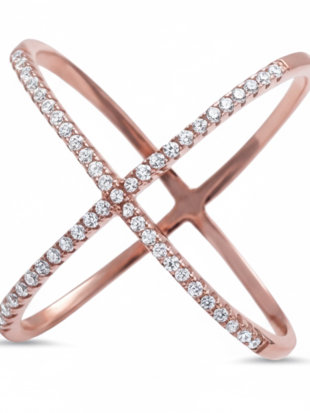 Womens Sterling Silver .925 Rose Gold Criss Cross Zirconia Ring Size 7